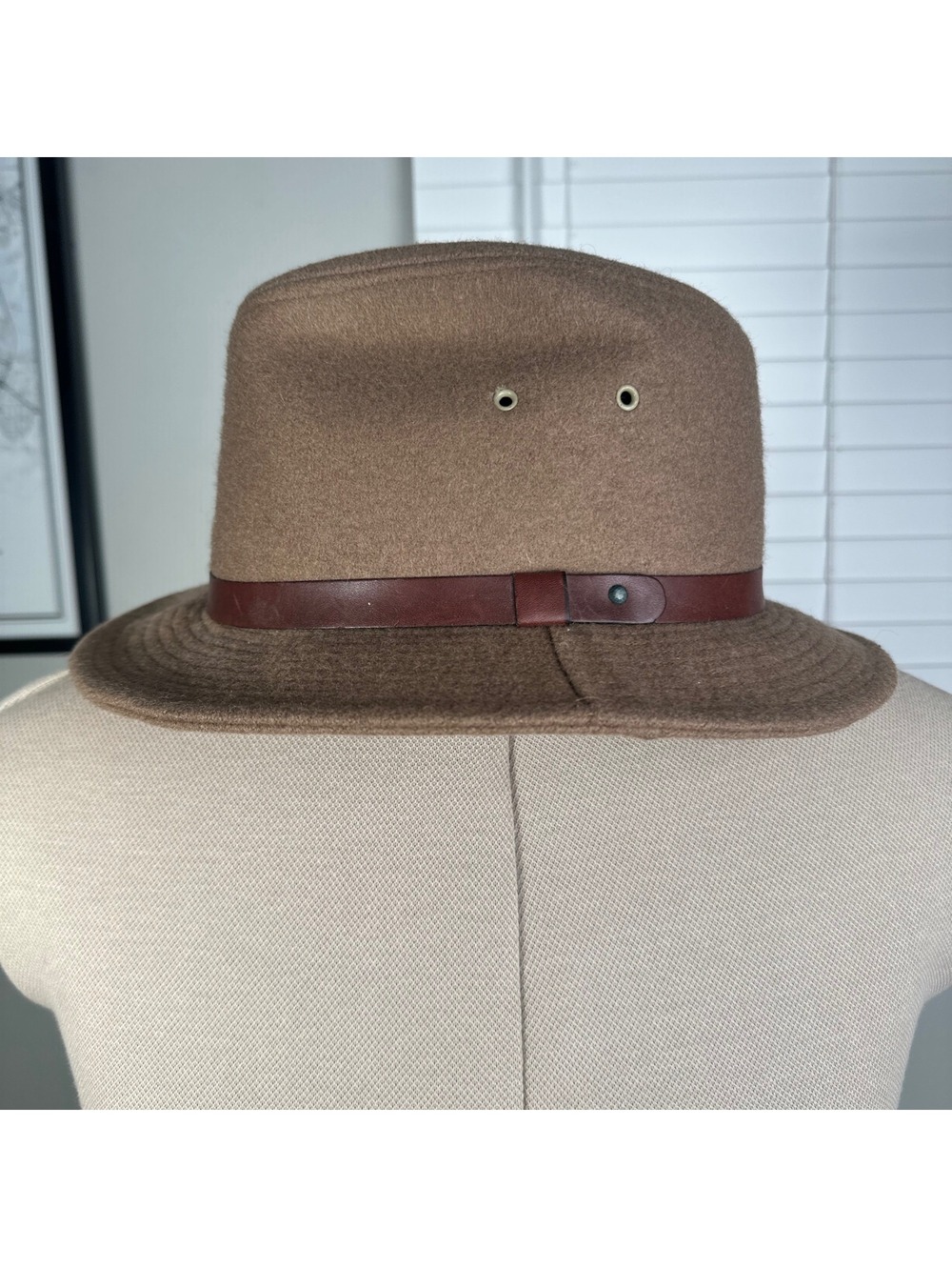Vtg Kangol Wool Fedora Leather Outback Safari Hat USA Union